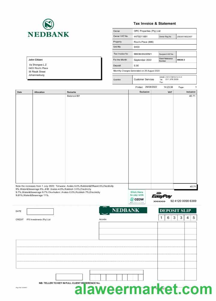 South Africa Nedbank statement Word and PDF template scr